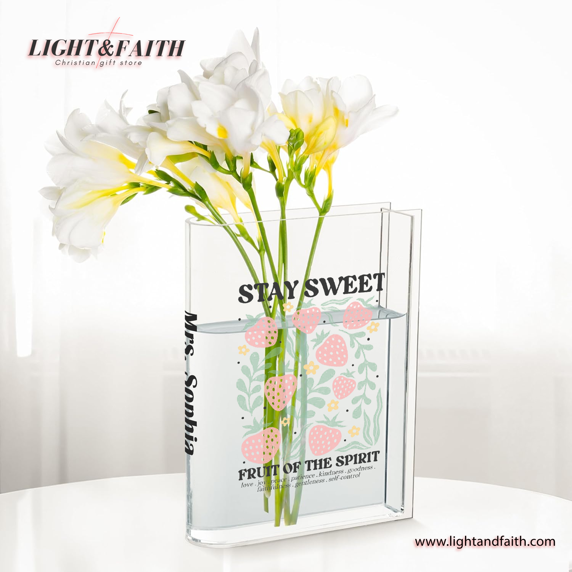 Strawberry Shirt Fruits of the Spirit Book Vase, Christian Book Vase, Vintage Floral Book Vase, Faith Book Vase, Bible Verse Book Shaped Flower Vase